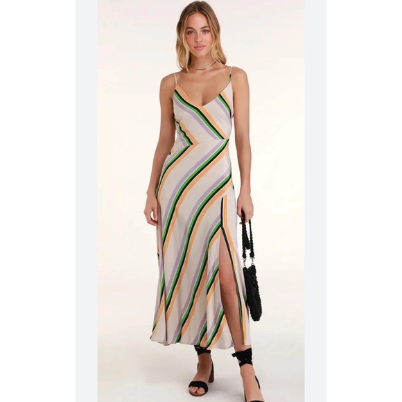ASTR The Label Jessi Sleeveless Taupe Maxi Dress Tangerine Stripe Size XS NWT - Picture 1 of 16